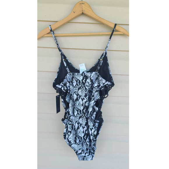 NWT Ibiza Black Leopard Print Metallic Side Knotted One Piece Swimsuit Medium - Picture 7 of 12